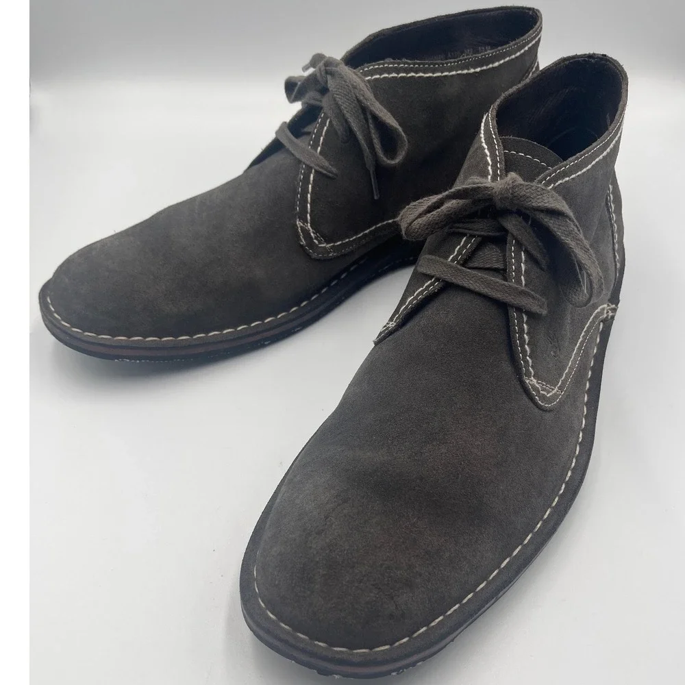 John Varvatos Gray Suede Chukka Boots Mens 13 Premium Leather Lace Up